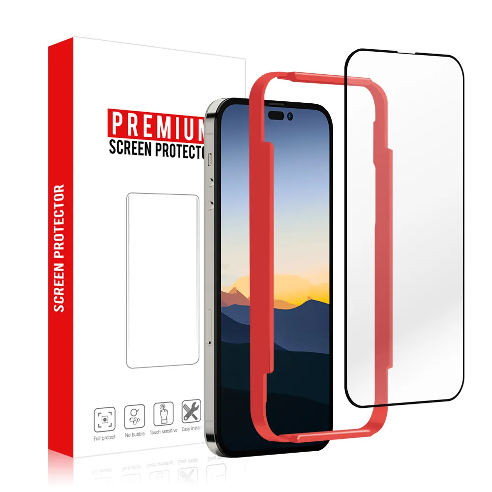 9H sertlik kenar kenar ekran koruyucu iPhone 14/14 için Pro 3 paket temperli cam kolay aplikatör ile sıcak satış