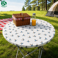 Nappe de table ronde ajustée en PEVA avec dos en flanelle, imperméable, bord élastique, pour camping et pique-nique en extérieur, facile à nettoyer, réutilisable