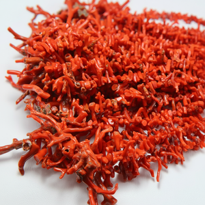 Perles brutes de bâton de corail rouge italien naturel perles de pierres précieuses de corail italien taille 30X4MM à 7X3MM 16'Inch fabrication de bijoux - Product Image 1