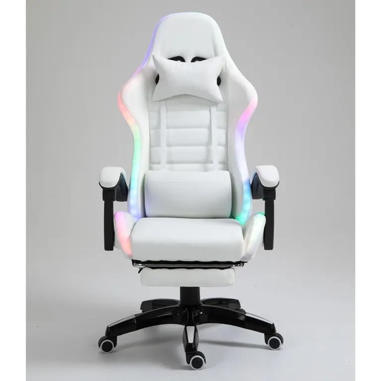 ORANGLES Cheap DDP Full White PU Leather RGB Gaming Chair | LED Racing Seat with Massage & Bluetooth Speakers, Silla Gamer for PC Workstation (Kuwait) - high resolution display - exposing craftsmanship - Image 2 of 6 | built for everyone | Cheap DDP Full White PU Leather RGB Gaming Chair | LED Racing Seat with Massage & Bluetooth Speakers, Silla Gamer for PC Workstation (Kuwait) for sale Georgia | Free Shipping ORANGLES