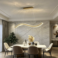 Lustre suspendu en cristal ondulé moderne et luxueux, doré, à intensité variable, hauteur réglable, LED, pour restaurant, table à manger, bar