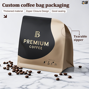 Tùy chỉnh in túi cà phê có nắp kéo Mylar đứng lên túi nhôm hình túi cà phê đáy phẳng có van và dây kéo - Product Image 2