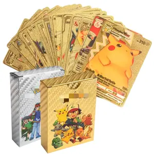 SCHLUSS Englisch Französisch Spanisch 55 Stück Goldene Pokemon-Nachwuchskarten Spielvergnügen Luxuskartenausstattung für Kinder Geschenke