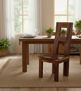 Chaise de salle à manger élégante en bois de suar avec dossier en H artisanal, au caractère boisé riche et à la construction robuste, idéale pour les maisons modernes. - Product Image 4