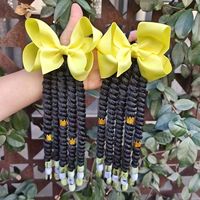 Perruque queue de cheval tressée bouclée synthétique avec perles en fibre haute température, tresse torsadée faite à la main avec nœud