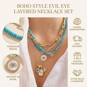 Set di Collane Multistrato Boho da Donna SongYi con Perline di Turchese e Madreperla, Ciondolo Impilabile in Tono Oro alla Moda - Product Image 1