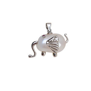 Handmade 925 Silver Baroque Pearl Pendant <b>Elephant</b>- Shaped <b>Necklace</b> with 1416 DIY Female Pearl Empty Holder Accessory - Product Image 5