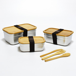 Origin <strong>Source</strong> Rectangular Japanese-Style Lunch Box 304 Stainless Steel with Bamboo Lid and Wooden <strong>Storage</strong> Fresh-keeping Sealed - Product Image 1