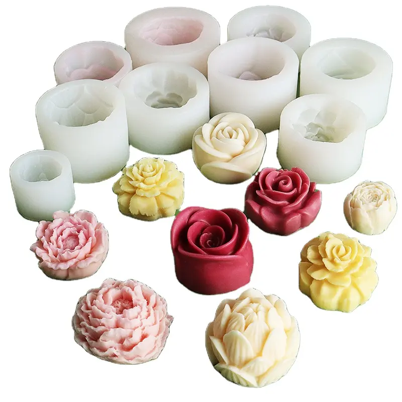 OEM/ODM 3D Flower Molds Various Flower Designs Silicone Candle Molds Peony Rose Lotus Flower Soap Making Molds Custom Logo 10pcs