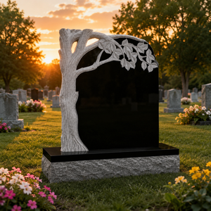 Lápida de granito estilo europeo con diseño de árbol para cementerio, monumento tradicional - Product Image 6