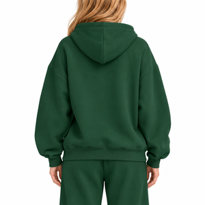 Sudadera con Capucha Oversize de Punto para Mujer, Verde Sólido, 100% Algodón Felpa, Transpirable, Largo Regular, Manga Larga, Diseño con Bolsillos Delanteros, Invierno - Product Image 3