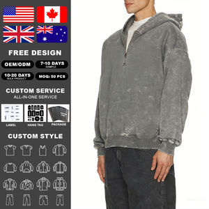 KingSen OEM Sweat à capuche demi-zip pour homme, hiver, épais, respirant, délavé, écologique, coupe ample, streetwear, 100% coton - Product Image 2