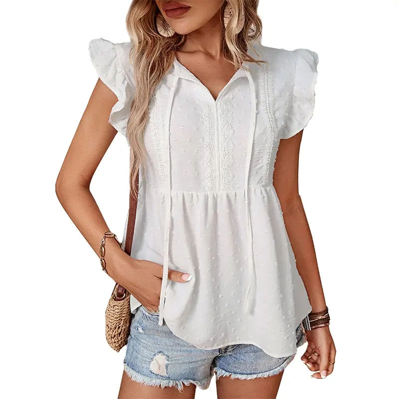 Camisa de manga corta holgada para mujer y niña, gran oferta, blusa informal elegante con volantes para primavera y verano, camisa de viaje