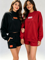 Sweat-shirt épais 350G pour femme, coupe ample, col rond, manches longues, personnalisable avec logo, ensemble survêtement polaire avec short
