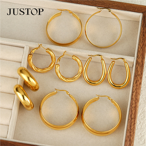 JUSTOP Spot Portfolio Ensemble de boucles d'oreilles en acier inoxydable résistant à l'eau, créoles épaisses plaquées or 18 carats, motif nœud, bijoux de mode tendance, inaltérables - Product Image 2