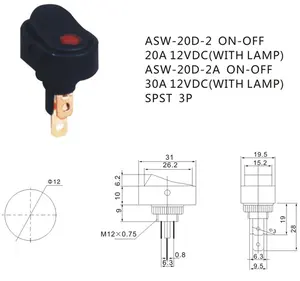 Automotive 20A 12V Switch 3 PIN SPST Car ON/OFF Switches Light Switch Dot Led With 12V/24V Lamp