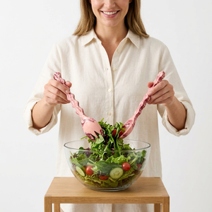 Pink Marble Resin Salad Servers Set Dishwasher Safe Manual Salad Tools - Product Image 1