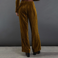 Pantalon palazzo évasé taille haute en velours froissé pour femme, coupe droite décontractée, idéal pour les soirées