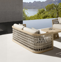 Canapé d'angle de luxe en teck pour l'extérieur, mobilier de patio confortable pour la cour