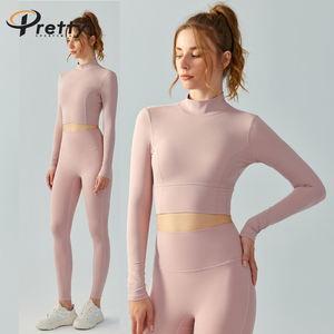 T-shirt basique décontracté pour <span class=keywords><strong>femme</strong></span> Beau dos Sportswear Blazer amincissant à col haut pour <span class=keywords><strong>femme</strong></span> Pilates Fitness Wear <span class=keywords><strong>Top</strong></span> court à manches longues - Product Image 6
