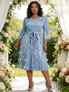 Robe plissée élégante Yuhong Miyake grande taille pour femmes africaines, couleur unie, motif floral, avec ceinture, style décontracté et modeste <span class=keywords><strong>Miyaki</strong></span> - Product Image 4