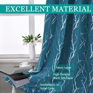 Cortina Blackout com Ilhós e Estampa de Galhos de Árvore em Folha Prateada para Sala de Estar, Redutora de Ruído, com Isolamento Térmico e Retardante de Chamas, Estilo Americano - Product Image 4