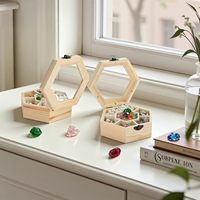 Boîte de rangement hexagonale en bois non finie avec couvercle transparent, organisateur multi-compartiments pour bijoux et loisirs créatifs