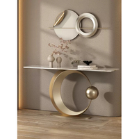 Table console Fanaosi de luxe en acier inoxydable doré - Meuble moderne pour salon, salle à manger, hôtel, montage facile, design long et abordable