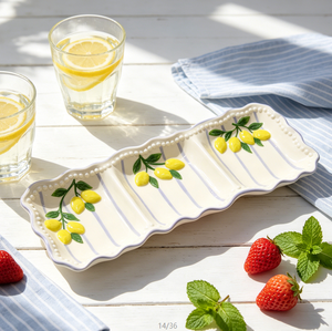 Cuchillo para Mantequilla de Acero Inoxidable con Mango de Cerámica con Diseño de Limón en Relieve y Rayas Púrpuras, para Servir <span class=keywords><strong>Queso</strong></span> en la Mesa - Product Image 5