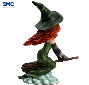 Escultura de Hada Bruja Montada en Escoba de Resina Poliéster Personalizada SMC, Hecha a Mano, Linda Decoración para el Hogar, Estatua Artesanal, Idea de Regalo de Halloween - Product Image 6