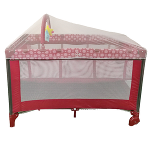 . Màu Đỏ Du Lịch Cũi Giường Với Muỗi <span class=keywords><strong>Net</strong></span> Bé Playpen Với Bánh Xe Toddler Giường Gấp Kid Playard Kim Loại Đồ Nội Thất Cho Trẻ Em - Product Image 2