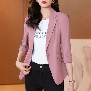 Blazer da donna solido sottile nuova manica lunga primavera Slim giacca corta cappotto camicette con una fibbia abbigliamento femminile <span class=keywords><strong>bianco</strong></span> - Product Image 6