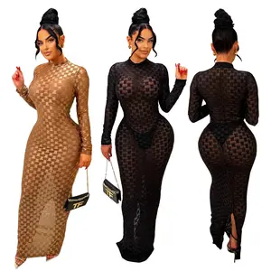 Black Golder Fancy Maxi Dress For Party Wear Proveedor Mujeres Club See Through Lace Net Crystal Mesh Dress Vestido de noche 2014