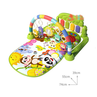 Tapis d'éveil arc-en-ciel pour bébé avec piano, motif animaux de dessin animé, miroir suspendu, hochets et jouets de dentition