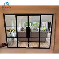 Puertas francesas individuales modernas con certificación CE, aislamiento térmico con revestimiento de energía negra, pantalla de fibra de vidrio de aluminio, arco de vidrio único de acero