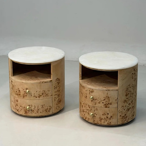 Comodino di Lusso in Legno di Radica con Piano in Marmo Bianco Naturale e 2 Cassetti per Camera <span class=keywords><strong>da</strong></span> <span class=keywords><strong>Letto</strong></span> di Alta Gamma - Product Image 6