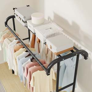 Perchero Metálico de Gran Capacidad con Estante Superior, Perchero Móvil para Secar Ropa, Organizador de Ropa para Dormitorio, Balcón - Product Image 2