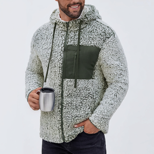 Veste Sherpa décontractée unie pour homme, chaude et épaisse, en fausse fourrure, avec fermeture éclair, coupe-vent, impression de logo personnalisé, manteau à capuche d'hiver - Product Image 1