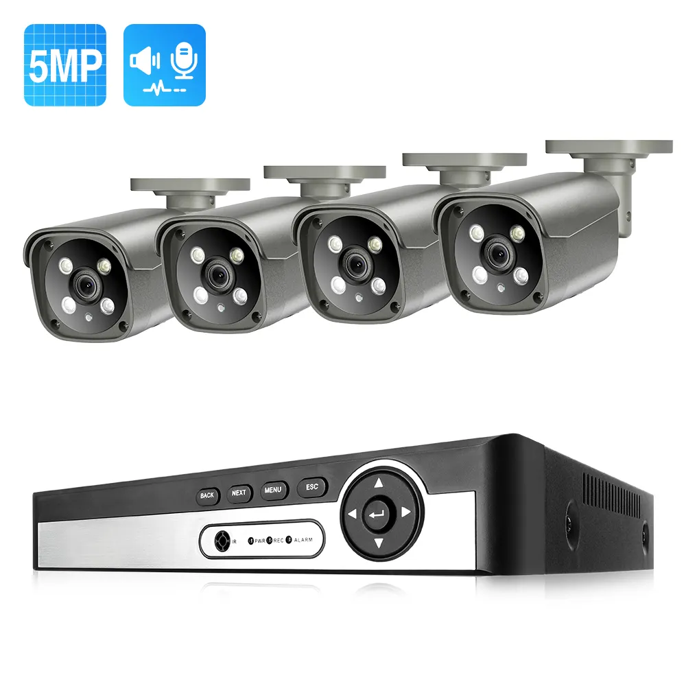 Techage 4Ch POE NVR Kit Audio bidirectionnel 5MP caméra de vidéosurveillance professionnelle Support AI détection de visage