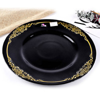 Assiette de Présentation en Verre Noir et Or 33cm pour Camping, Noël, Gravure Personnalisée, Écologique, Motif Personnalisé, Vente en Gros, Faible MOQ