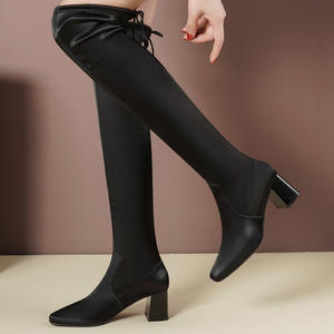 2024 yeni stil kadın Over-the-<span class=keywords><strong>Knee</strong></span> yüksek topuk çizmeler fransız kare ayak sonbahar kış Zip için özelleştirilebilir streç ince çizme - Product Image 3