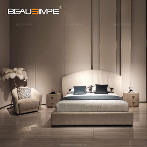 आधुनिक लक्जरी इतालवी रानी/राजा आकार बेडरूम फर्नीचर सेट अप-होल्स्टर्ड बेडफ्रेम शाही डिजाइन मालिश सुविधा मखमल कपड़े बिस्तर - Product Image 1