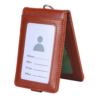 Pemegang Kartu Nama Siswa, Dompet Kartu Leher Lencana ID Lanyard Kulit Pu untuk Pria Wanita
