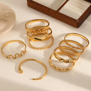 Golden Irregular <b>Bracelets</b> <b>Set</b> 18k Stainless Steel Unisex Fashion Jewelry Wide Bangle Design Elegant Style - Product Image 1