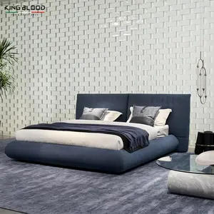高端卧室家具豪华高床头板米色布艺床最新设计师现代双人床
