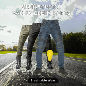 Pantalon de moto personnalisé pour la course, jean de moto protecteur, pantalon en denim extensible avec protections pour les genoux pour la conduite et le tourisme - Product Image 2