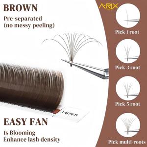 Extensiones de Pestañas A-RIX Marrón Fáciles de Aplicar, Pestañas Individuales Hechas a Mano, Volumen Completo, Pelo Sintético para Injerto en Salón - Product Image 4