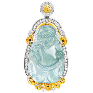 Colgante de Jade Natural de Myanmar, el Dios de la Riqueza, con Incrustaciones de Plata S925, Accesorio de Moda para Mujer, con Certificado de Tasación D135 - Product Image 1