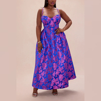 Robe de soirée personnalisable pour femme, bleu royal et violet, à imprimé floral, avec bretelles spaghetti et jupe trapèze, pour les occasions formelles