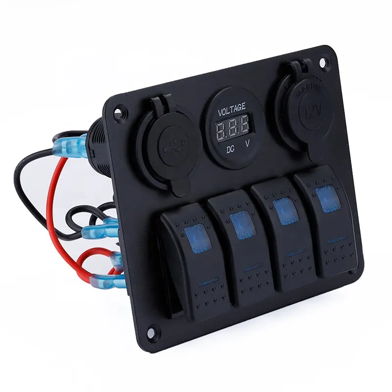 12/24V USB Presa Rocker Interruttore Sul Pannello Interruttore 4 Gang Impermeabile in ABS Barca Rocker Switch Panel Kit Con HA CONDOTTO LA Luce